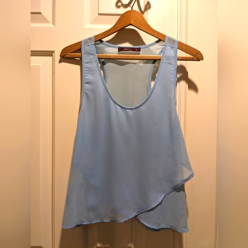 Blue crepe crossover tank